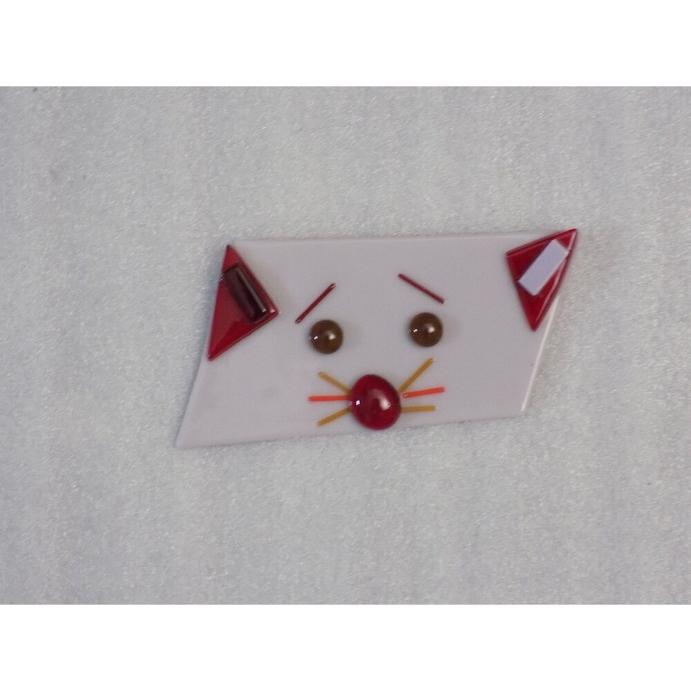 Dichroic Fused Glass Art Design Wall Decor White Kitty Cat